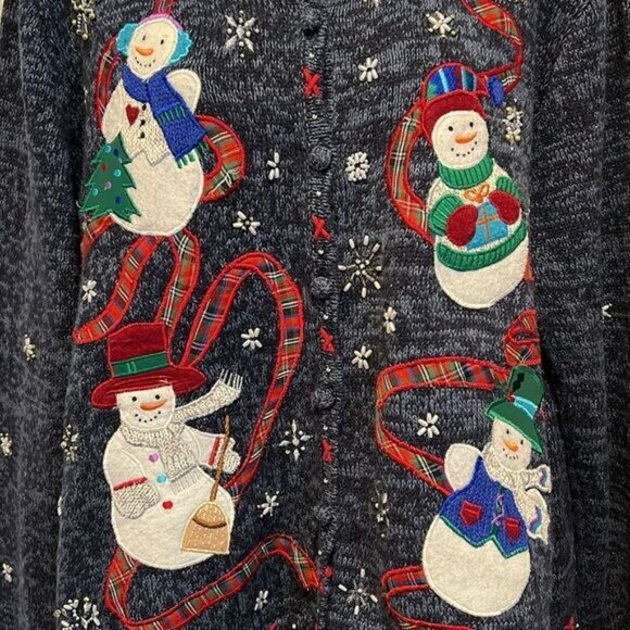 Designers Studio Blue Ramie organic linen and Cotton Snowman Sweater Size XL - Picture 3 of 16